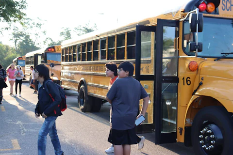 Students get off the bus on their first day for the 2023-2024 school year in Black River Falls. Photo Courtesy Black River Falls School District