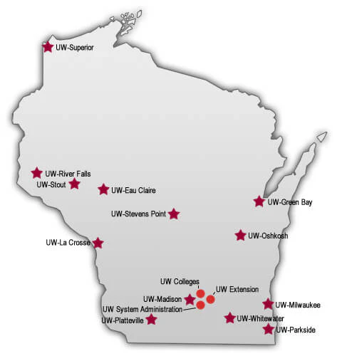 Map of UW System schools (photo via University of Wisconsin System).