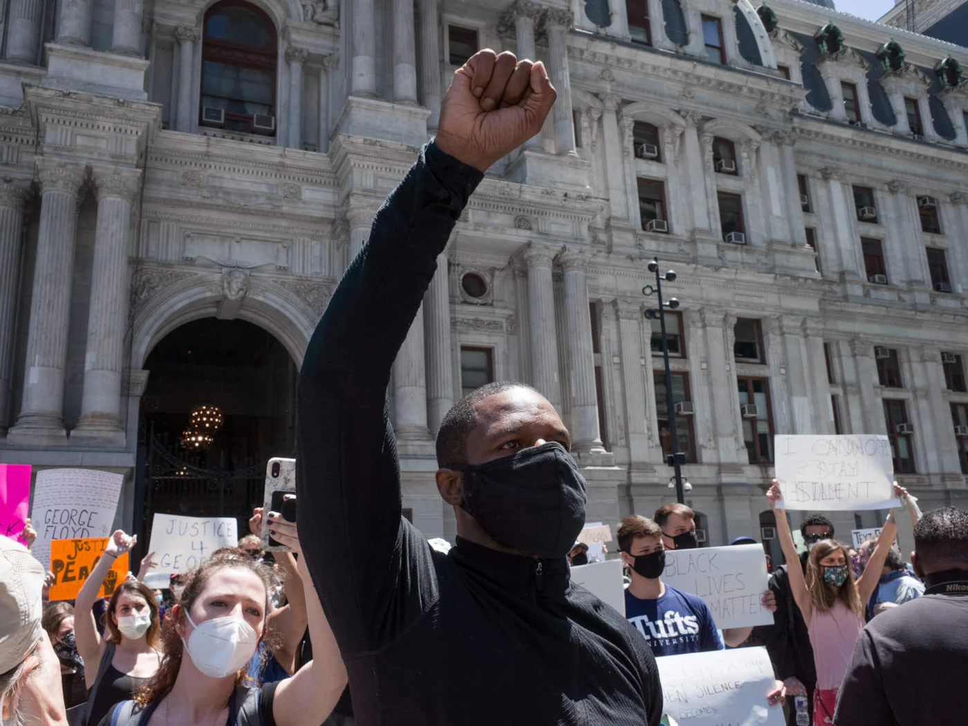 A scene from a protest in the aftermath of the death of George Floyd, an unarmed black man who was killed by a white police officer in Minneapolis on May 25 2020. Image via Shutterstock