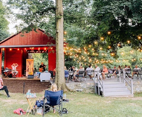 A band performs in the historic corn barn at Nissley Vineyards over the summer. The Lancaster County winery holds a Music in the Vineyards concert series every summer, but scaled it back in 2020 due to the pandemic. (Courtesy of Nissley Vineyards)