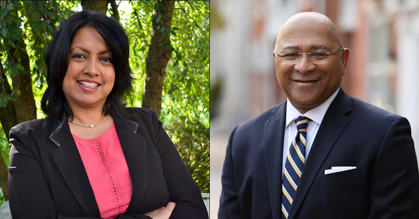 Democrat Nina Ahmad (left) and Republican Timothy DeFoor (right) are seeking election to the state Auditor General Office. Whoever wins will be the first person of color elected to that office. (Courtesy of the candidates' campaigns)