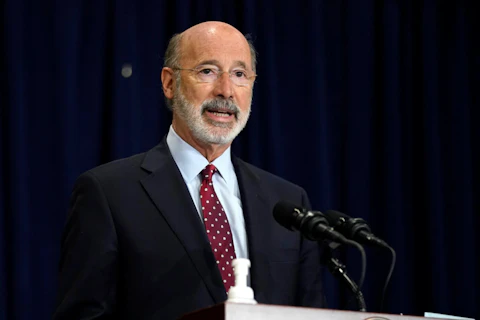 In this Nov. 4, 2020, file photo, Pennsylvania Gov. Tom Wolf speaks during a news conference in Harrisburg, Dauphin County. Facing a deep, pandemic-inflicted budget deficit, Wolf will ask lawmakers for billions of dollars funded by higher taxes on Pennsylvania’s huge natural gas industry for workforce development and employment assistance to help the state recover. (AP Photo/Julio Cortez)