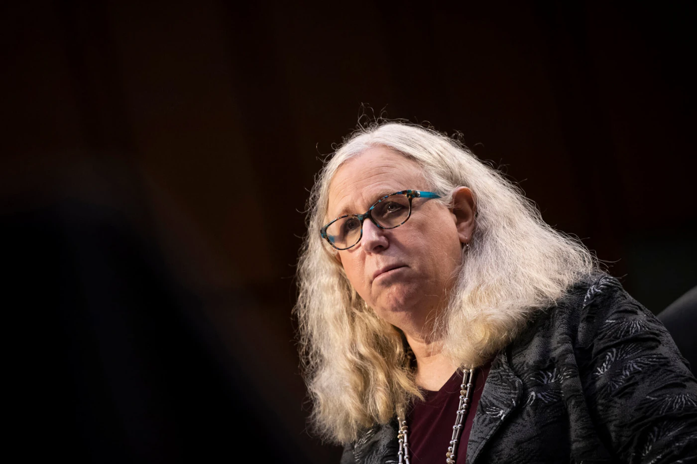Rachel Levine, nominated to be an assistant secretary at the Department of Health and Human Services, testifies before the Senate Health, Education, Labor, and Pensions committee on Capitol Hill in Washington on Thursday, Feb. 25, 2021. (Caroline Brehman/Pool via AP)