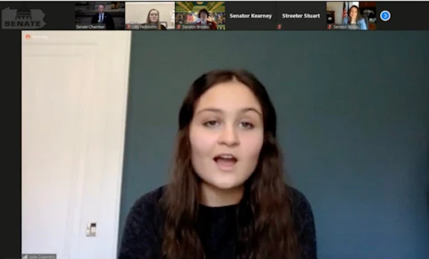 Josie Cosentino talks during a virtual hearing about the how students' mental health has been affected by the coronavirus pandemic. (Screenshot)