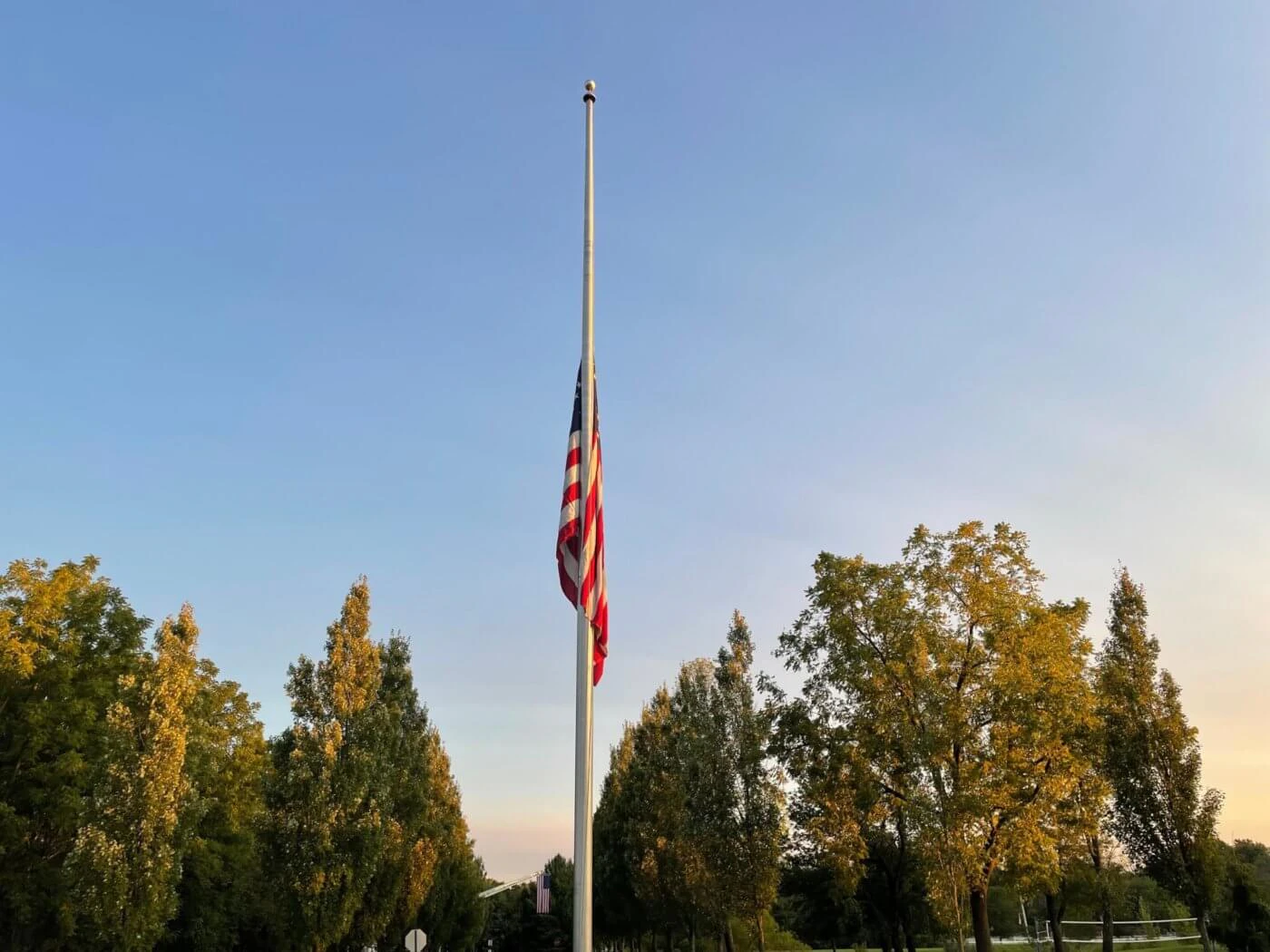 The 9/11 Tribute Flag flies at half-mast over the Garden of Reflection 9/11 Memorial in Bucks County. Three pilots, who were friends with United Airlines Flight 175 pilot Victor Saracini, have taken the flag on flights over each of the crash sites. The 9/11 Tribute Flag is believed to be the only flag that has flown in the air above all three crash sites. (Keystone Photo/Patrick Berkery)