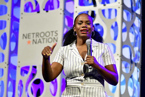 PA Rep. Summer Lee (D) speaks on stage during a keynote discussion of the Netroots Nation progressive grassroots convention in Philadelphia on July 13, 2019. (Photo by Bastiaan Slabbers/NurPhoto via Getty Images)
