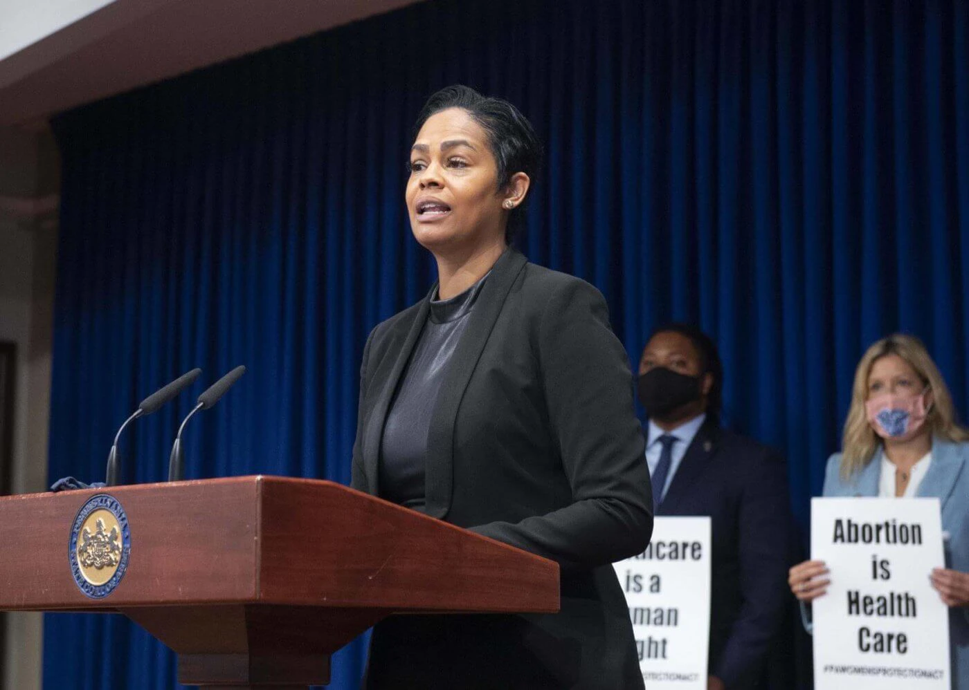 State Rep. Morgan Cephas (D-Philadelphia) speaks at a news conference about the Pennsylvania Women's Health Protection Act. (Courtesy of Pennsylvania House of Representatives)