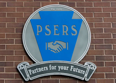 This Tuesday, Dec. 12, 2006 file photo shows the Public School Employees' Retirement System logo in Harrisburg, near the main entrance their headquarters. (AP Photo/Carolyn Kaster)