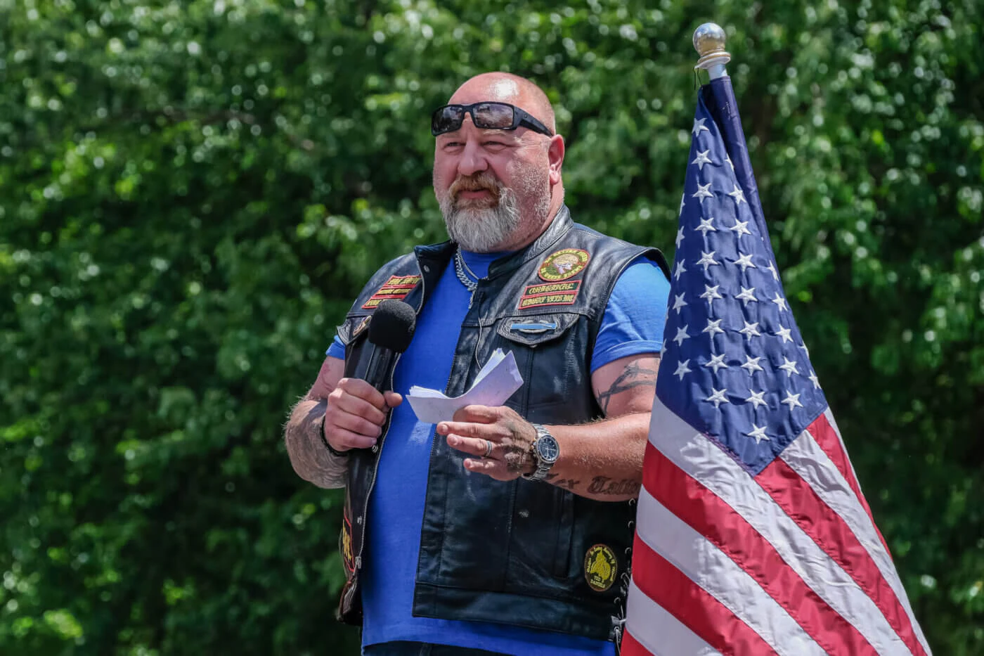Teddy Daniels speaks during a pro-police rally in Milford on June, 20, 2020. (Photo by Preston Ehrler/SOPA Images/LightRocket via Getty Images)