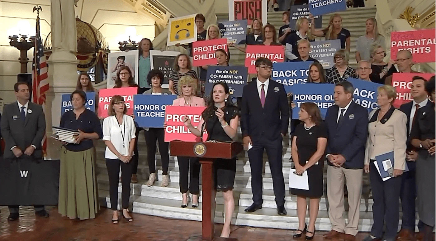 Republican State Rep. Stephanie Borowicz during a press conference at the State Capitol in Harisburg announcing her Parental Rights in Education bill, Sept. 20, 2022. (Screengrab: Pennsylvania State Legislature)