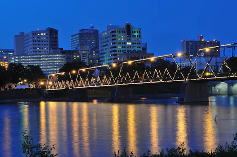 Walnut Street Bridge and downtown Harrisburg at night. (Photo: Getty Images)