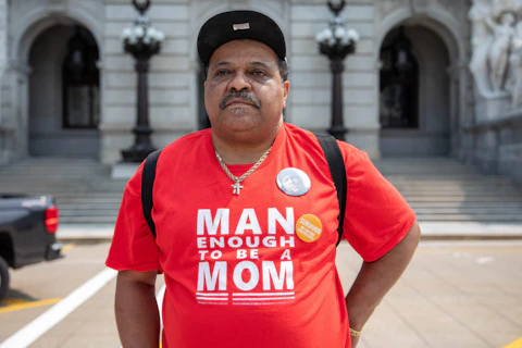 Terrance Slade Sr. at a Moms Demand Action rally outside the State Capitol in Harrisburg on May 22, 2023. (Photo: Sean Kitchen)