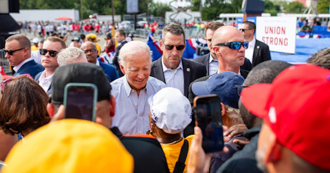 President Joe Biden greeting union workers after speaking at the Philadelphia Labor Day rally on Sept. 4, 2023. (Photo: Sean Kitchen)
