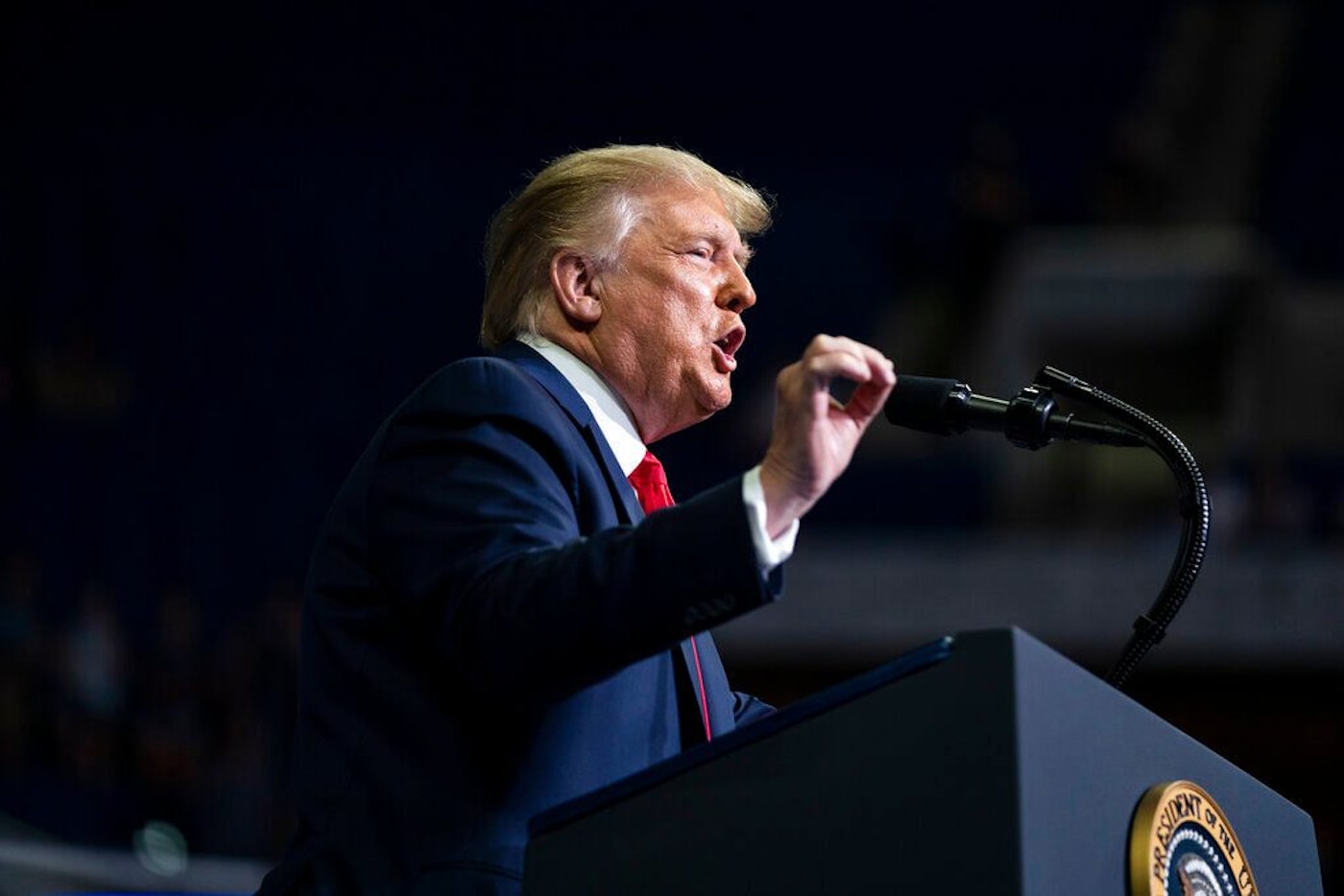 President Donald Trump speaks during a campaign rally at the BOK Center, Saturday, June 20, 2020, in Tulsa, Okla. (AP Photo/Evan Vucci)