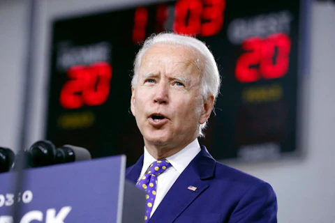 Democratic presidential candidate former Vice President Joe Biden speaks at a campaign event at the William "Hicks" Anderson Community Center in Wilmington, Del., Tuesday, July 28, 2020. (AP Photo/Andrew Harnik)