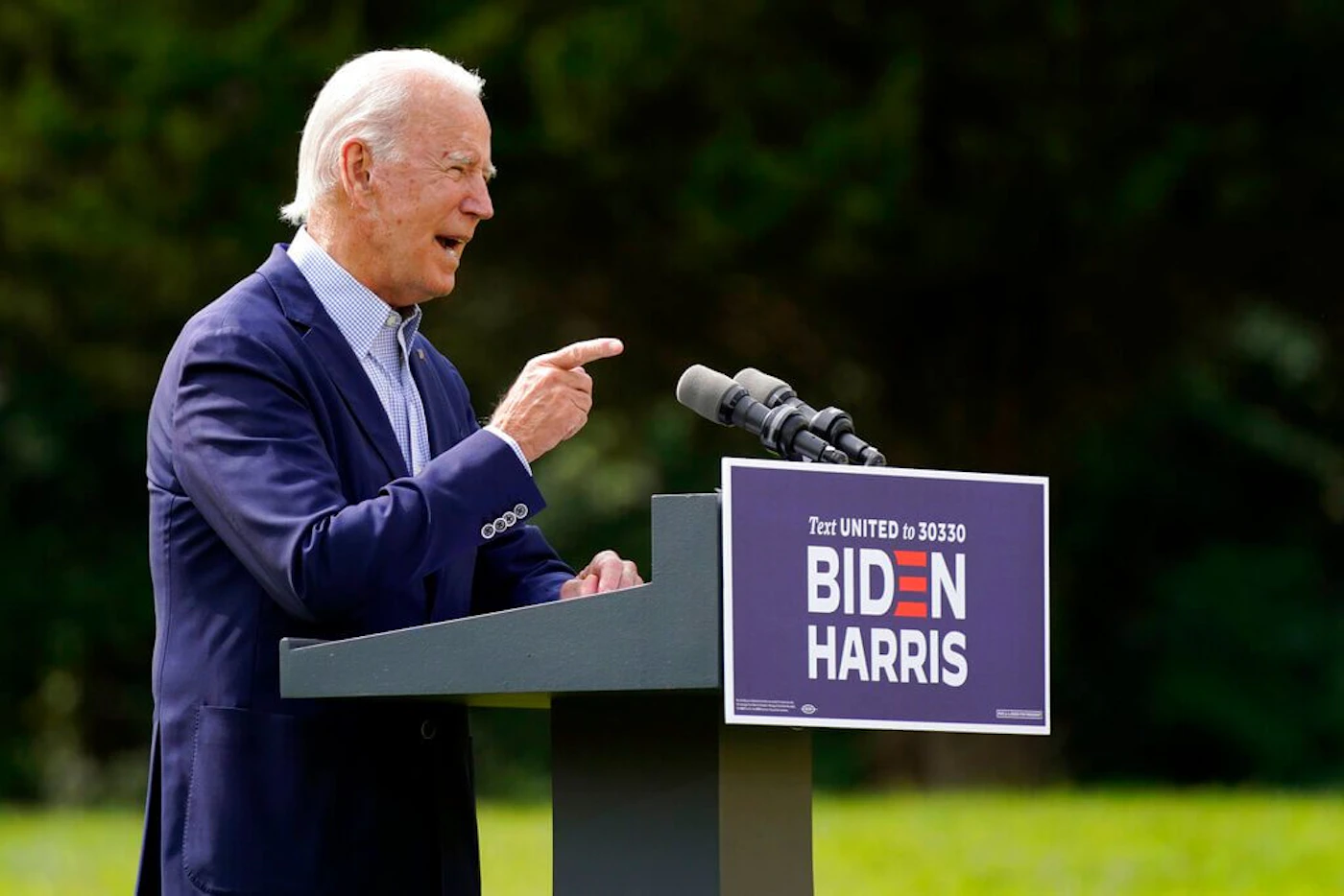 Democratic presidential candidate and former Vice President Joe Biden speaks about climate change and wildfires affecting western states, Monday, Sept. 14, 2020, in Wilmington, Del. (AP Photo/Patrick Semansky)