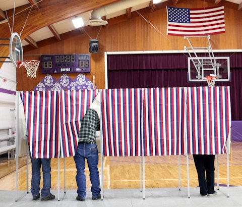 Voters cast their Election Day ballots at a rural high school (AP Photo/Janie Osborne)