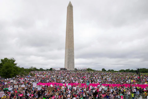 In this file photo, abortion rights demonstrators rally on the National Mall in Washington, during protests across the country, on Saturday, May 14, 2022. (AP Photo/Amanda Andrade-Rhoades)