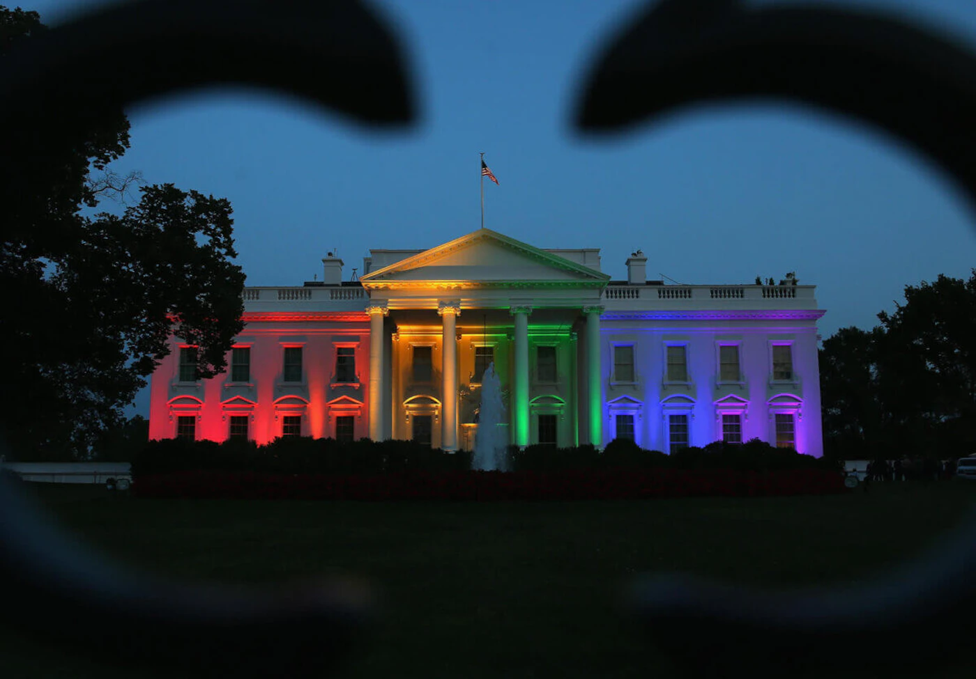 Rainbow-colored lights shine on the White House to celebrate the US Supreme Court's 2015 ruling in favor of same-sex marriage (Photo by Mark Wilson/Getty Images)