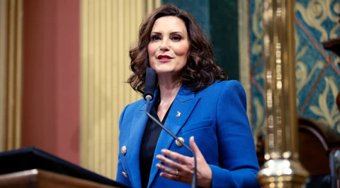 Michigan Gov. Gretchen Whitmer delivers her State of the State address to a joint session of the House and Senate on Jan. 25 in Lansing. (AP Photo/Al Goldis, File)