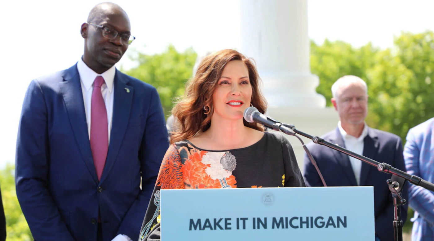 Gov. Gretchen Whitmer and Lt. Gov. Garlin Gilchrist announce the "Make it in Michigan" plan on Wednesday.