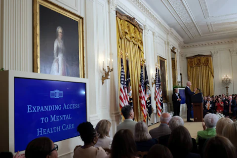 WASHINGTON, DC - JULY 25: U.S. President Joe Biden delivers remarks on expanding access to mental health care in the East Room at the White House on July 25, 2023 in Washington, DC. Biden outlined plans to expand access to mental health care by requiring health plans to make to easier to get in-network care. (Photo by Win McNamee/Getty Images)